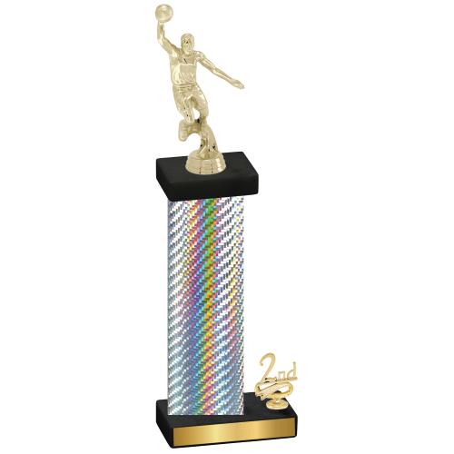 Accented Single Silver Carbon Fiber Second Place Basketball Trophy
