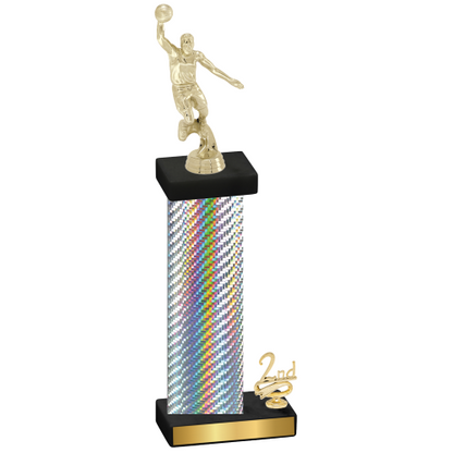 Accented Single Silver Carbon Fiber Second Place Basketball Trophy