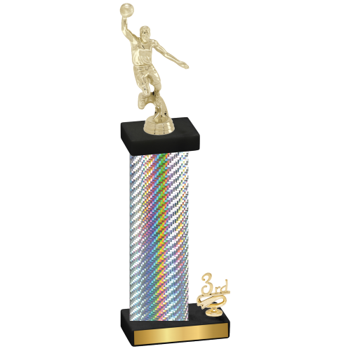 Accented Single Silver Carbon Fiber Third Place Basketball Trophy