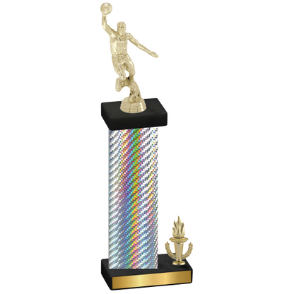 Accented Single Silver Carbon Fiber Victory Basketball Trophy