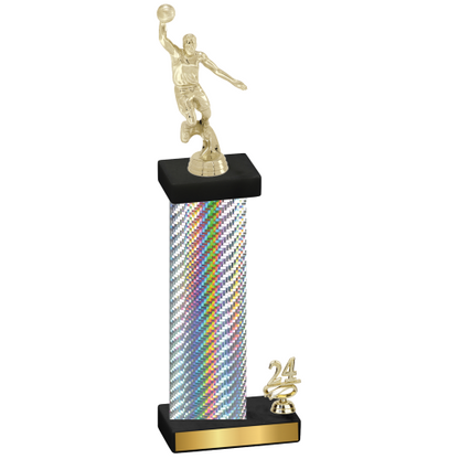 Accented Single Silver Carbon Fiber Year Basketball Trophy