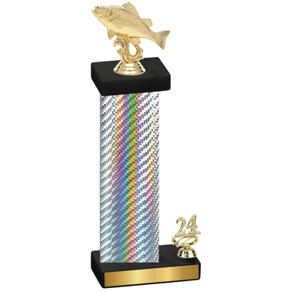 Accented Single Silver Carbon Fiber Year Fishing Trophy