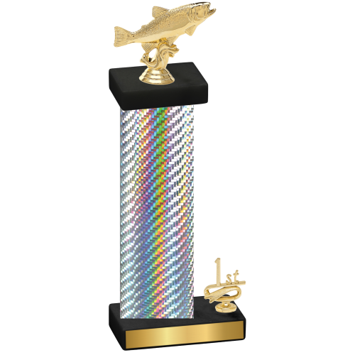 Accented Single Silver Carbon Fiber First Place Fishing Trophy