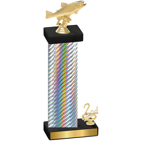 Accented Single Silver Carbon Fiber Second Place Fishing Trophy