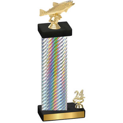 Accented Single Silver Carbon Fiber Year Fishing Trophy