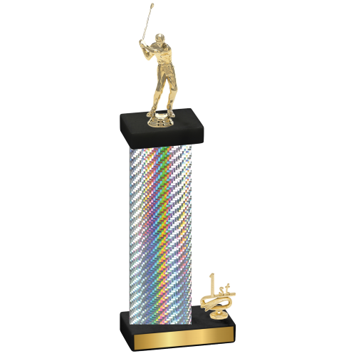 Accented Single Silver Carbon Fiber First Place Golf Trophy