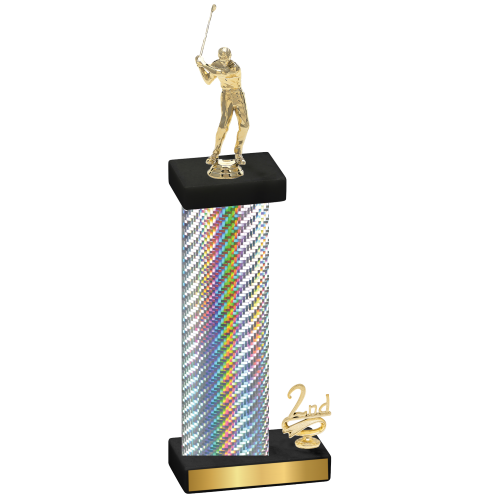 Accented Single Silver Carbon Fiber Second Place Golf Trophy