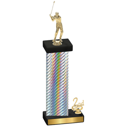 Accented Single Silver Carbon Fiber Second Place Golf Trophy