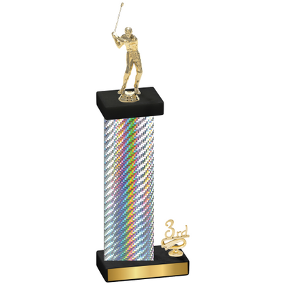 Accented Single Silver Carbon Fiber Third Place Golf Trophy