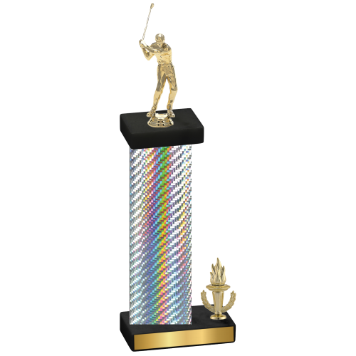 Accented Single Silver Carbon Fiber Victory Golf Trophy
