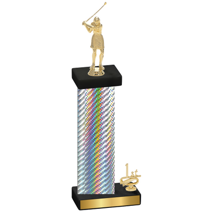 Accented Single Silver Carbon Fiber First Place Golf Trophy