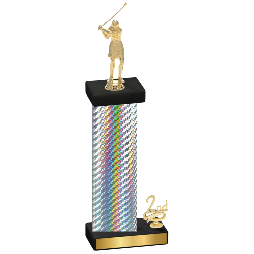 Accented Single Silver Carbon Fiber Second Place Golf Trophy