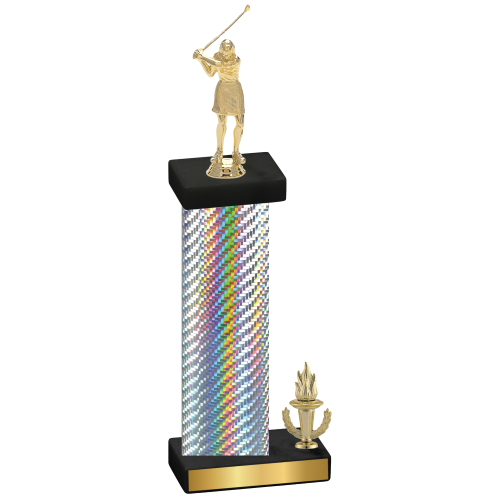 Accented Single Silver Carbon Fiber Victory Golf Trophy