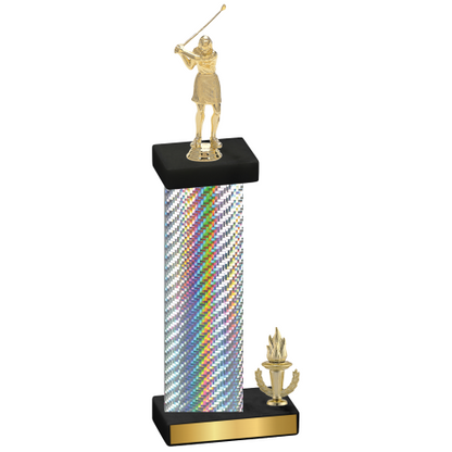 Accented Single Silver Carbon Fiber Victory Golf Trophy