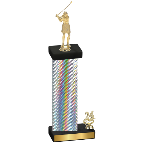 Accented Single Silver Carbon Fiber Year Golf Trophy