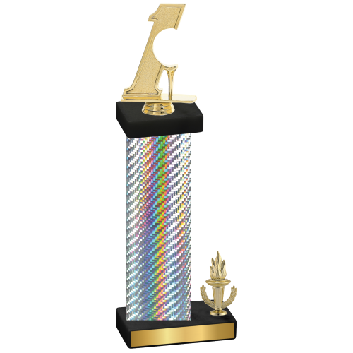 Accented Single Silver Carbon Fiber Victory Golf Trophy