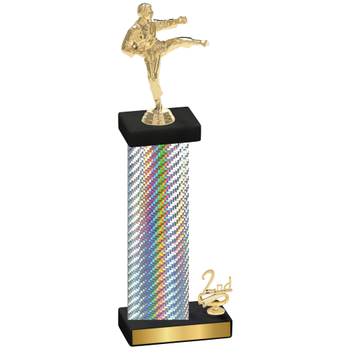 Accented Single Silver Carbon Fiber Second Place Karate Trophy