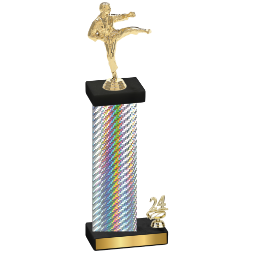 Accented Single Silver Carbon Fiber Year Karate Trophy