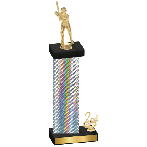 Accented Single Silver Carbon Fiber Second Place Baseball Trophy