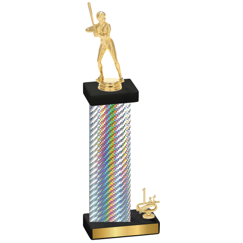 Accented Single Silver Carbon Fiber First Place Softball Trophy