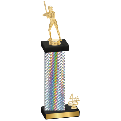 Accented Single Silver Carbon Fiber Fourth Place Softball Trophy
