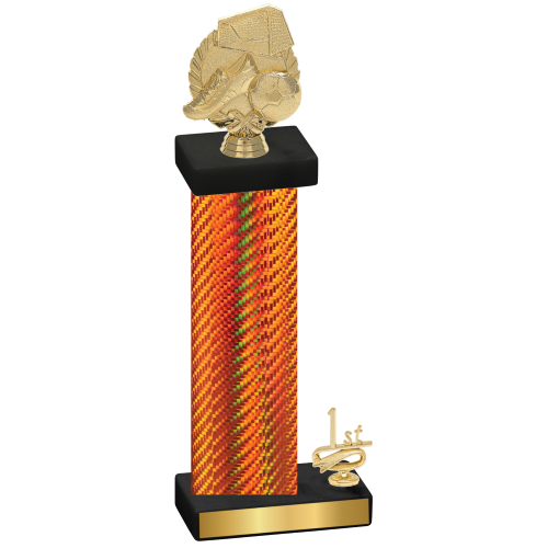 Accented Single Orange Carbon Fiber First Place Soccer Trophy