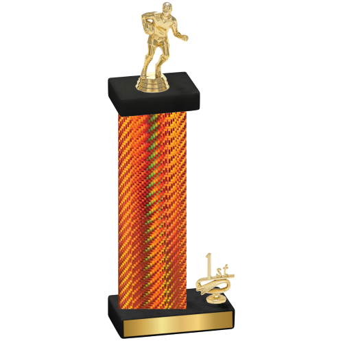 Accented Single Orange Carbon Fiber First Place Rugby Trophy