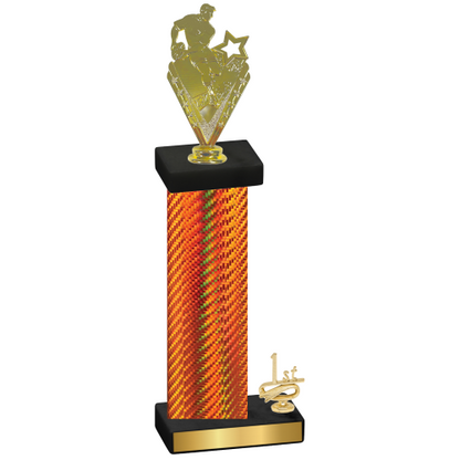 Accented Single Orange Carbon Fiber First Place Rugby Trophy