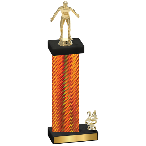 Accented Single Orange Carbon Fiber Year Wrestling Trophy