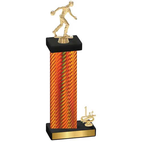 Accented Single Orange Carbon Fiber First Place Bowling Trophy