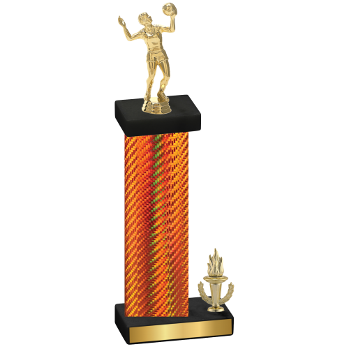 Accented Single Orange Carbon Fiber Victory Volleyball Trophy