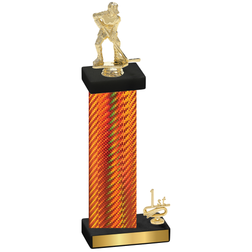 Accented Single Orange Carbon Fiber First Place Hockey Trophy