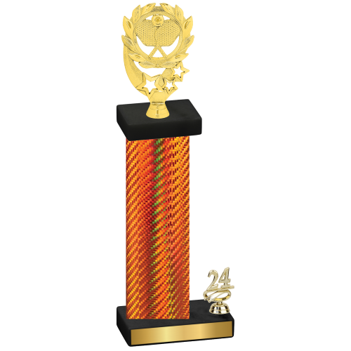 Accented Single Orange Carbon Fiber Year Pickleball Trophy