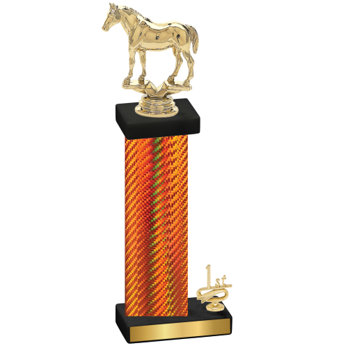 Accented Single Orange Carbon Fiber First Place Horses Trophy