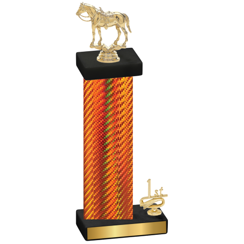 Accented Single Orange Carbon Fiber First Place Horses Trophy