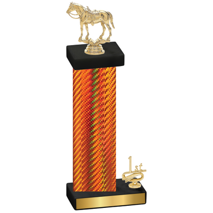 Accented Single Orange Carbon Fiber First Place Horses Trophy