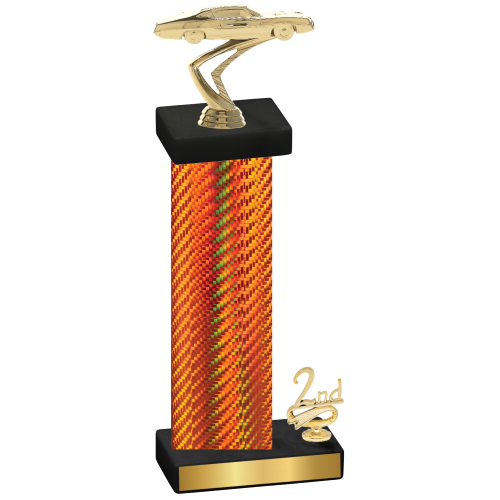 Accented Single Orange Carbon Fiber Second Place Cars Trophy