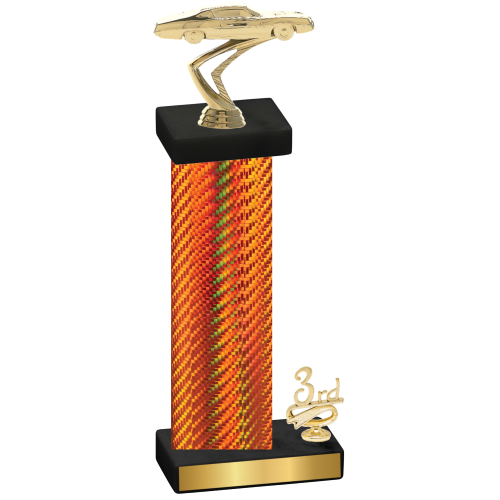 Accented Single Orange Carbon Fiber Third Place Cars Trophy