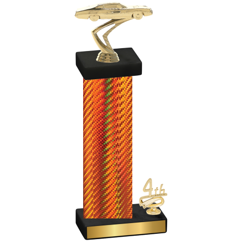 Accented Single Orange Carbon Fiber Fourth Place Cars Trophy