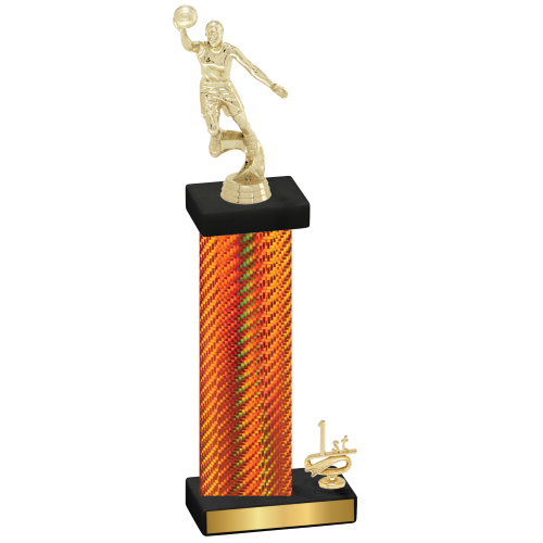 Accented Single Orange Carbon Fiber First Place Basketball Trophy