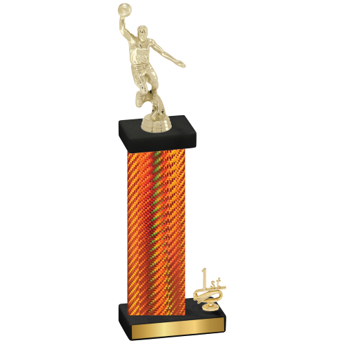 Accented Single Orange Carbon Fiber First Place Basketball Trophy