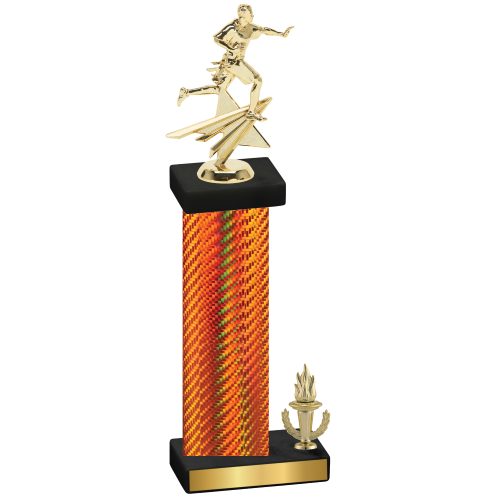 Accented Single Orange Carbon Fiber Victory Flag Football Trophy