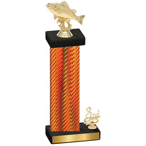 Accented Single Orange Carbon Fiber Third Place Fishing Trophy