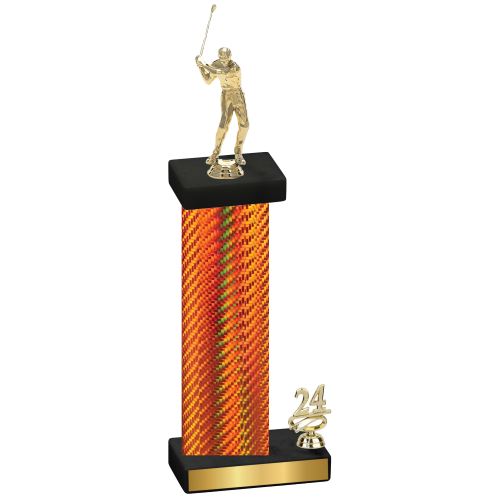 Accented Single Orange Carbon Fiber Year Golf Trophy