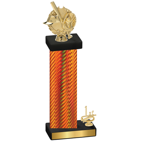 Accented Single Orange Carbon Fiber First Place Baseball Trophy