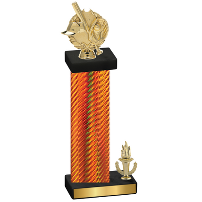 Accented Single Orange Carbon Fiber Victory Baseball Trophy