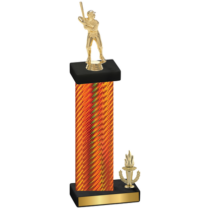 Accented Single Orange Carbon Fiber Victory Baseball Trophy