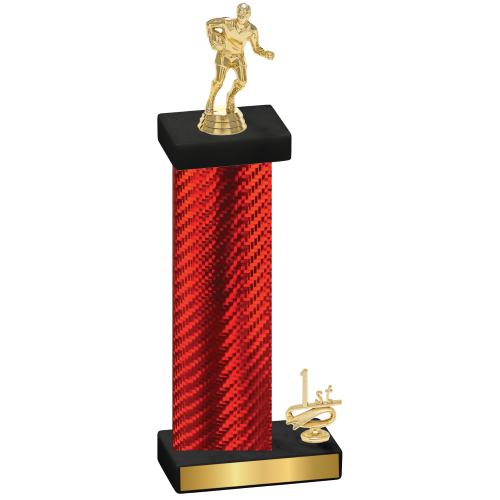 Accented Single Red Carbon Fiber First Place Rugby Trophy