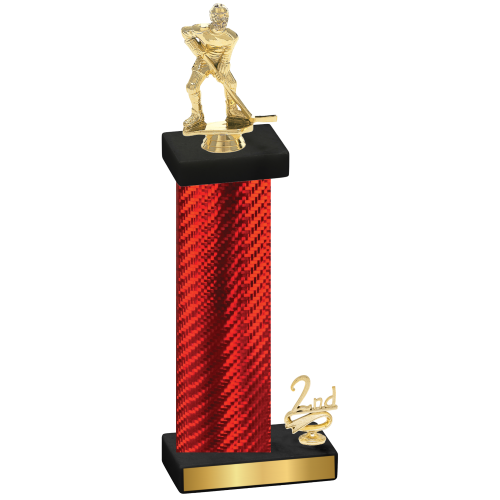 Accented Single Red Carbon Fiber Second Place Hockey Trophy