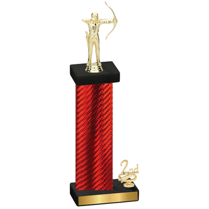 Accented Single Red Carbon Fiber Second Place Archery Trophy